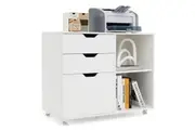 Giantex Mobile Filing Cabinet 3-Drawer Printer Stand Cabinet w/Adjustable Shelf Home Office Storage Organiser White