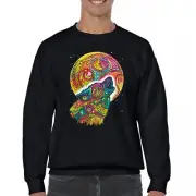 Howling Wolf and Moon Sweatshirt Dean Russo Colorful Wild Life Crewneck