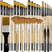 MAEZOE 32PCS Acrylic Paint Brush Set, Nylon Bristles with Filbert, Round, Flat, Fan, Angle, Detail Brush for Oil, Watercolor, Acrylic, Gouache, and Canvas Painting