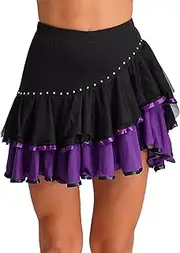 [TiaoBug] Women High Waist Contrasting Ruffle Latin Dance Skirt for Salsa Tango Rumba Cha Cha Ballroom