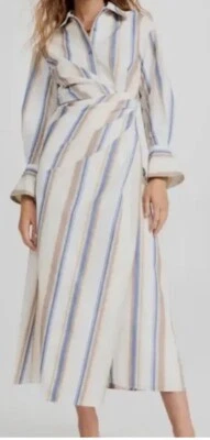 NWT Jonathan Simkhai Marge Long Sleeve Striped Midi Cut Out Dress Sz 0