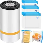 [GOEDCH] Vacuum Sealer with 15 Vacuum Bags: Mini Portable Vacuum Sealer for Food, USB Charging, Dry or Wet Food, White Plastic Manual Vacuum Sealer Machine