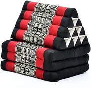 Leewadee - Comfortable Japanese Floor Mattress - Thai Floor Bed with Triangle Cushion - Futon Mattress - Thai Massage Mat, 170 x 53 cm, Black Red, Kapok Filling