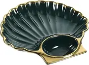 Mobestech 1Pc Creative Shell Shaped Ceramic Dumpling Dish with Vinegar Compartment Versatile Appetizer Plate for Dumplings Desserts and Sauces for Family Gatherings