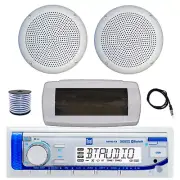 Dual Bluetooth Marine Receiver, Cover, Antenna,Wire, 2x 5.25" 20W White Speaker