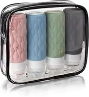 Yitexin 4 Pack Silicone Travel Bottles for Toiletries, Leak Proof 3.3 Oz Travel Size Containers with Storage Bag Labels, Refillable Squeezable Small Travel Tubes for Shampoo Liquid
