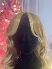 Wig.Curtain Bangs Hi-lights Blonde/Brown. Wavy Wig 26” Human& Synth. Blend. NEW