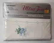 JP Stevens Blue Floral Tastemaker Twin Bedset Sheet Pillowcase USA Vintage