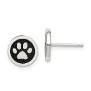 Sterling Silver Polished Enamel Paw Print Post Earrings
