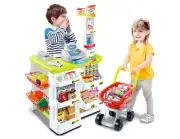 Mini Supermarket Grocery Shop Kid Play Cash Register Barcode Scanner Trolley