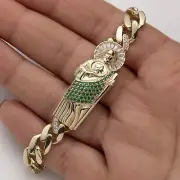 CZ Saint Jude Cuban Link Chain Bracelet Box Lock Real 10K Yellow Gold