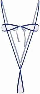 [Generic] Women Slingshot Micro Mini Swimsuit Strappy Floral One Piece Swimwear Sexy See Thru Bikini Set Blue