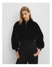 [Country Road] Recycled Polyester Fur Bomber Jacket in Black