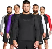 [Elite Sports] BJJ Jiu Jitsu Rash Guards, Men’s BJJ, No GI, MMA Ranked Full Sleeve Compression Shirt Base Layer Athletic Rash Guard