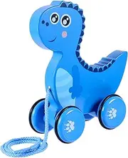 Wooden Dinosaur Tow Truck Pull Along Toy Cartoon Trailer Toy for Boys and Girls Safe Learning Walker