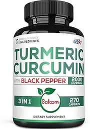 Turmeric Supplement with Black Pepper & Turmeric Curcumin 95% - 270 Vegan Capsules 67 Servings - Special Formula for Joint Health, Strength, Immune & Body Management Support