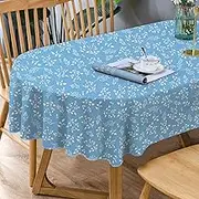 Blue Oval Tablecloth, Flower Print Oval Tablecloth, Blue Leaf Tablecloth, Indoor/Outdoor Waterproof Wrinkle Free Durable Tablecloth for Oval Tables 60 X 84 Inch