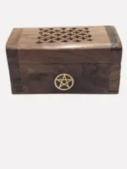 2 x Incense Cone Burner Sandalwood Carved (Handmade), pentagram brass inlay