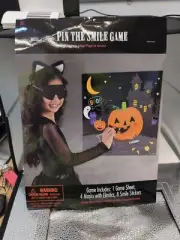 PIN THE SMILE GAME HALLOWEEN Pumpkin Game BlindFold ~ 4 MASK 8 SMILE STICKERS