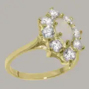 Solid 10k Yellow Gold Natural Opal & Cubic Zirconia Womens Cluster Ring