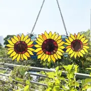 Stained Glass Window Panel Sunflowers Floral Nature Suncatcher Tiffany Style