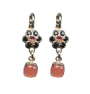 Mariana Earrings Peach Morganite Mineral, Jet & Lt Rose Austrian Crystals Win...