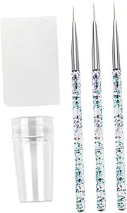 Healeved Professional Nail Art Pen Kit 3pcs Nail Pull Line Pen 5pcs Nail Art Stamp 2.8cm Stamps Easy to Use