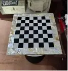 12 Inches Chess Table Top Overlaid with MOP White Marble Coffee Table Top