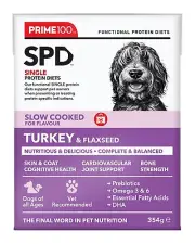 Prime 100 Slow Cooked Turkey Flaxseed Dog Food 354g x 12 SPD Prime100 12 PACK