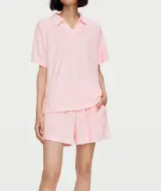 NEW PETER ALEXANDER TOWELLING TOP & SHORTS PJ SET PINK RRP$119 M