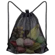 Black Mesh Drawstring Bag Protable Reusable Swimming Bag Beach Toys Clothes Bag