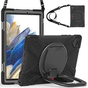 PboyiqiS For Samsung Galaxy Tab A8 Case for Kids 2022,With 360 Kickstand Shoulder Strap Pencil Holder,Also For Galaxy Tab A8 10.5 inch (Black, Galaxy Tab A8)