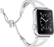 [Fleshy Leaf] Bling Bands Compatible with Apple Watch Band 38mm 40mm 41mm iWatch SE Series 7/6/5/4/3/2/1, Women Dressy Metal Jewelry Bracelet Bangle Wristband Stainless Steel