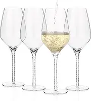 [Luxbe] Crystal Wine Glasses 19-Ounce, Set of 4 - Spiral Stem Design - Large Handcrafted Red White Wine or Champagne Glasses - Pinot Noir - Bordeaux - Zinfandel - 550ml