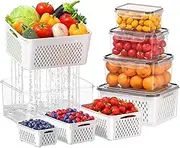 5 PCS Large Fruit Storage Containers for Fridge, Airtight Food Storage Containers with Removable Colander, Dishwasher & Microwave Safe, Berries Containers Keep Vegetables, Fruits Fresh Longer
