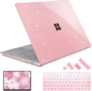 May Chen Case for 13.5" Microsoft Surface Laptop 3/4/5 with Alcantara Palm Rest Model 1867 1958 1950 (2019 2021 2022), Plastic Hard Shell Case with Keyboard Cover + Screen Protector, Pink Glitter
