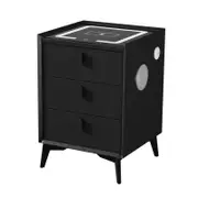 Oikiture Smart Bedside Table Wireless Charging LED Lights Black