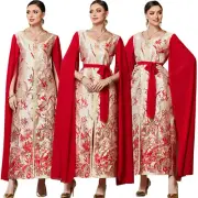Women Printed Maxi Dress Cape Sleeve Abaya Muslim Kaftan Dubai Party Gown Caftan