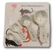 Ceramic Measuring Spoons Set - Adorable Cat Shaped Stackable Spoons wit...