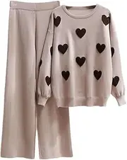 [Generic] Women's 2 Piece Sweater Sets O-Neck Knitted Pullovers And Wide Leg Pants Outfits Valentine Lounge Sets Tracksuits