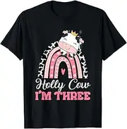 [X.Style] Holy Cow Im Three Birthday Girl Outfit 3rd Bday for Toddler ds1008 T-Shirt (S) Black