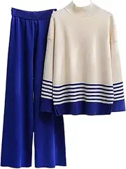 [HEYDHSDC] Turtleneck Knitted Sweater Wide Leg Pants Set For Women, Sweater And Pants, 2-Piece Set