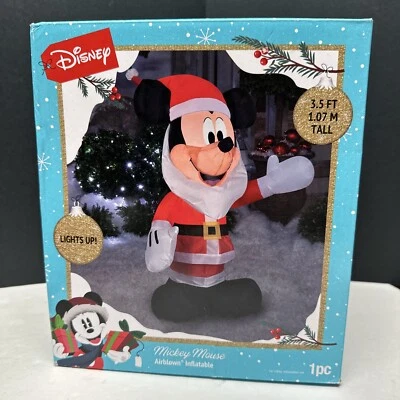 Gemmy Mickey Mouse Inflatable Disney Christmas Santa Clause LED 3.5’ Tall