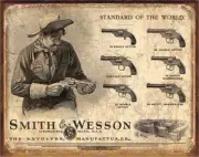 Smith & Wesson Revolver Manufacturer Hand Gun Tin Metal Sign Standard World Ammo