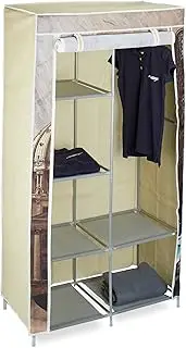 [Relaxdays] Kapitol Folding Cupboard HBT: Approx. 161 x 83.5 x 42.5 cm Fabric Wardrobe with 6 Shelves and Clothes Rail Fabric Cupboard as Wardrobe and Camping Cupboard