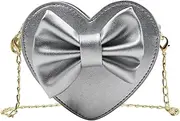 [ZGMYC] Cute Heart-shaped Crossbody Purse Bowknot Shoulder Bag Satchel for Little Girls Toddlers, Silver, One Size, Travel Wallet