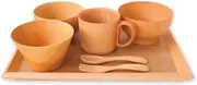 J-Kitchens Wooden, Crack Resistant Kids' Tableware, 7-Piece Set, Natural, for Children 3 Years Old ~ Current Model