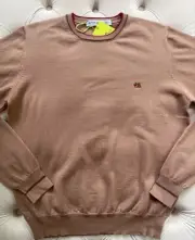ETRO Milano Pullover Lana Wool Knit Logo Crew Neck Beige Sweater Men's XXL Size