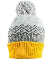 [Dents] Jacquard Knitted Bobble Hat with Geometric Pattern in Grey
