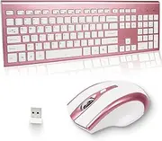 Wireless Keyboard and Mouse Combo 17inch Full Size 2.4G USB Ergonomic Slim Wireless Keyboard for PC Laptop Tablet Desktop Computer Windows Pink (Rose Gold)